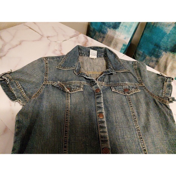 vintage Old Navy denim Dress Y2K fashion era short-sleeve denim shirt dress Sz 6 - Picture 6 of 15